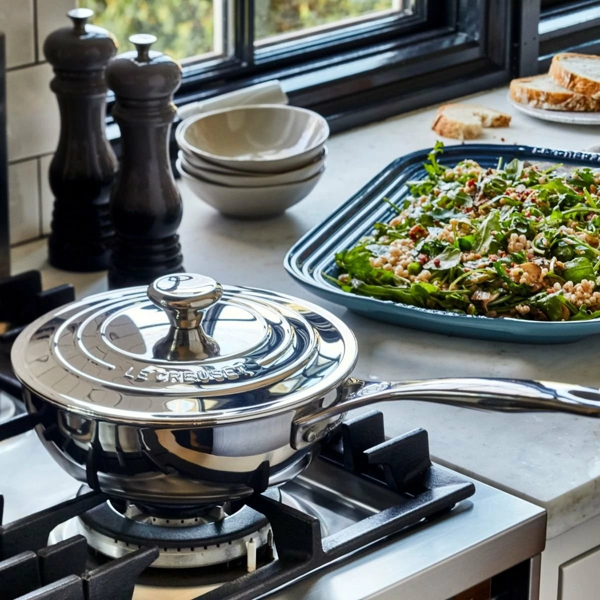 Le Creuset 2 Qt. Stainless Steel Saucier Pan With Lid - Image 2