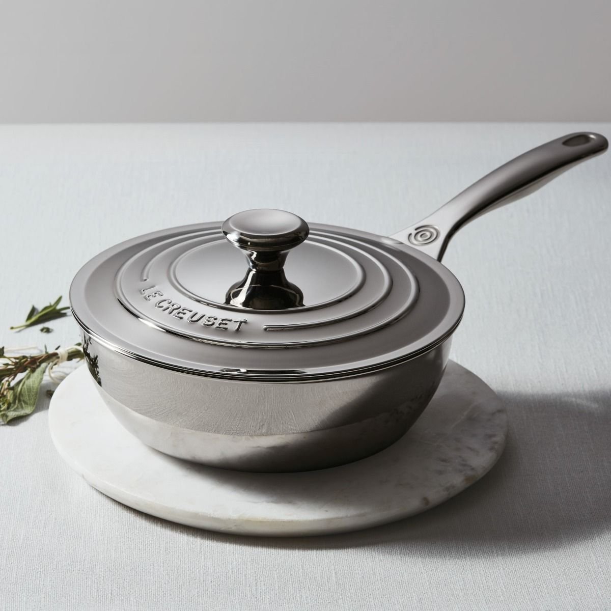 Le Creuset 2 Qt. Stainless Steel Saucier Pan With Lid 6 Le Creuset 2 Qt. Stainless Steel Saucier Pan With Lid - Image 4