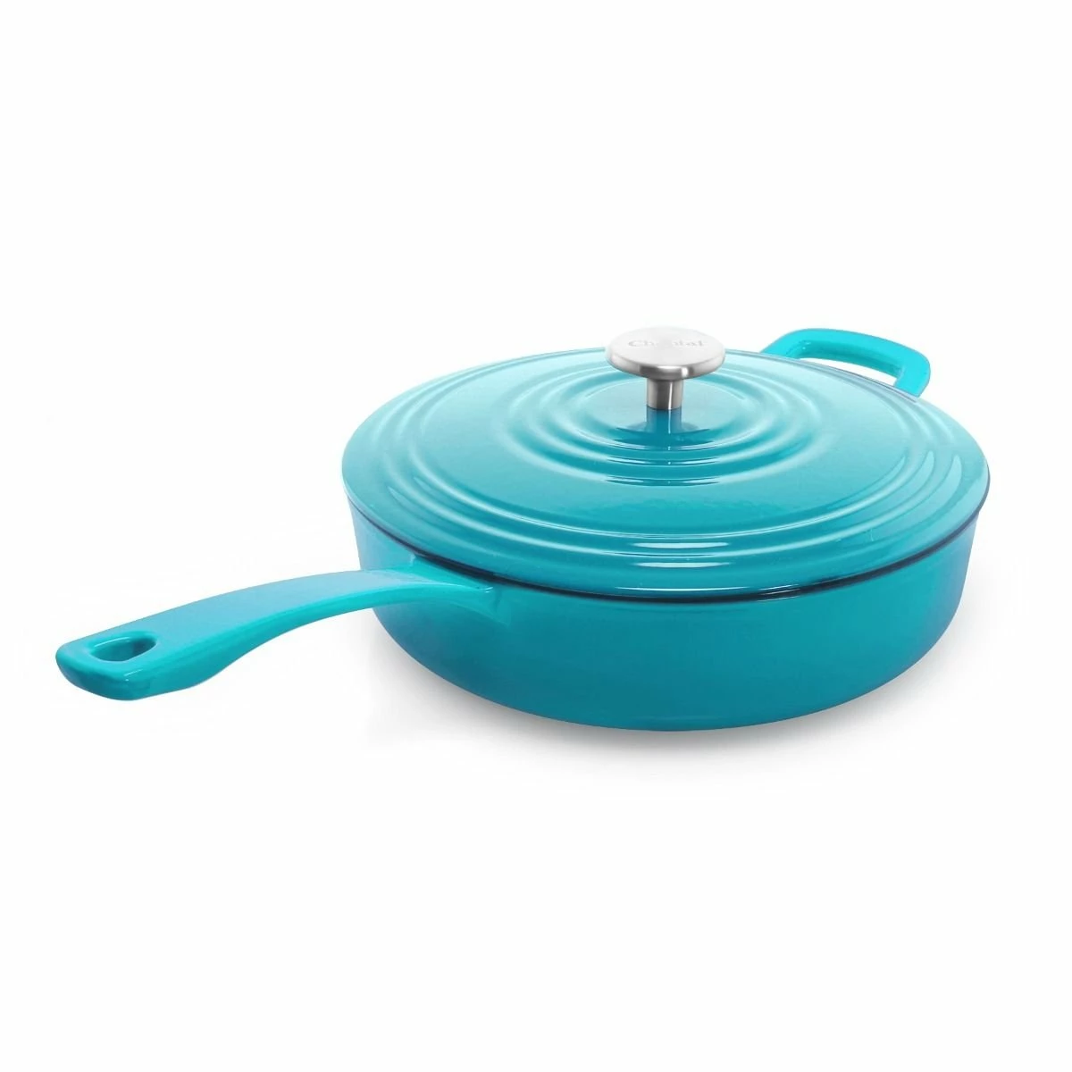 Chantal 4 Qt. Round Cast Iron Saute Skillet | Sea Blue - Image 2