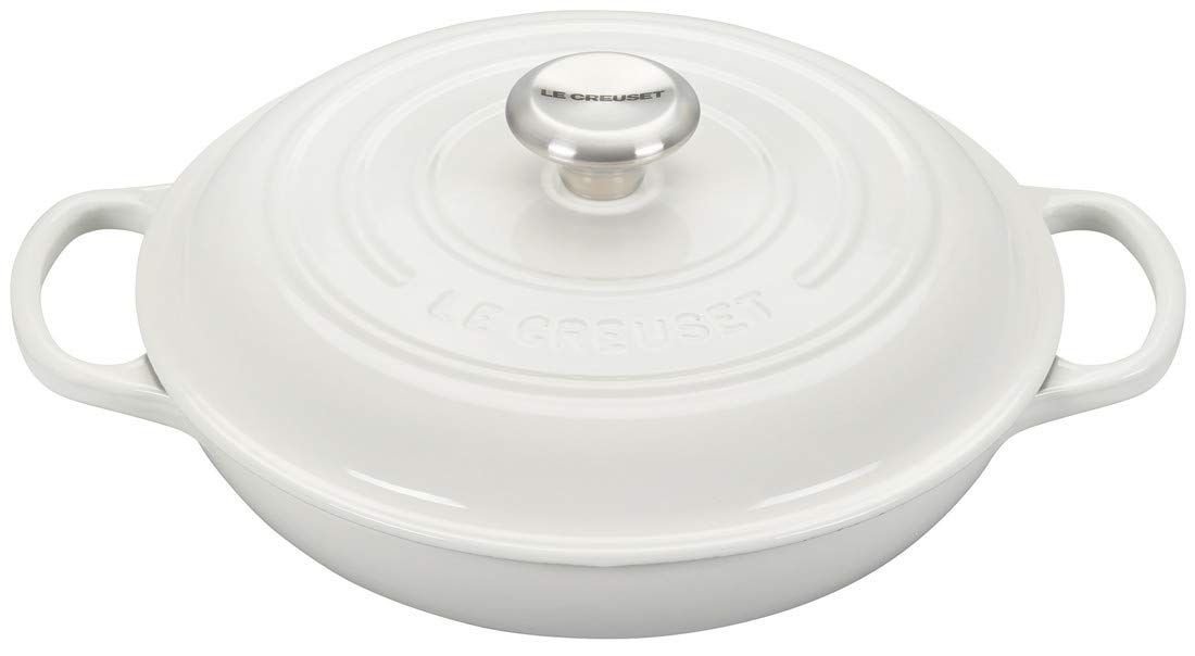 Le Creuset 2.25 Qt. Signature Enameled Cast Iron Braiser with Stainless Steel Knob | White Le Creuset 2.25 Qt. Signature Enameled Cast Iron Braiser With Stainless Steel Knob | White -STAUB Shop white main
